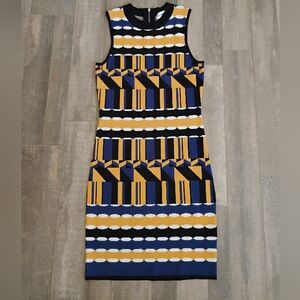 Chic Geometric Patterned Dress - Black, Gold, Blue